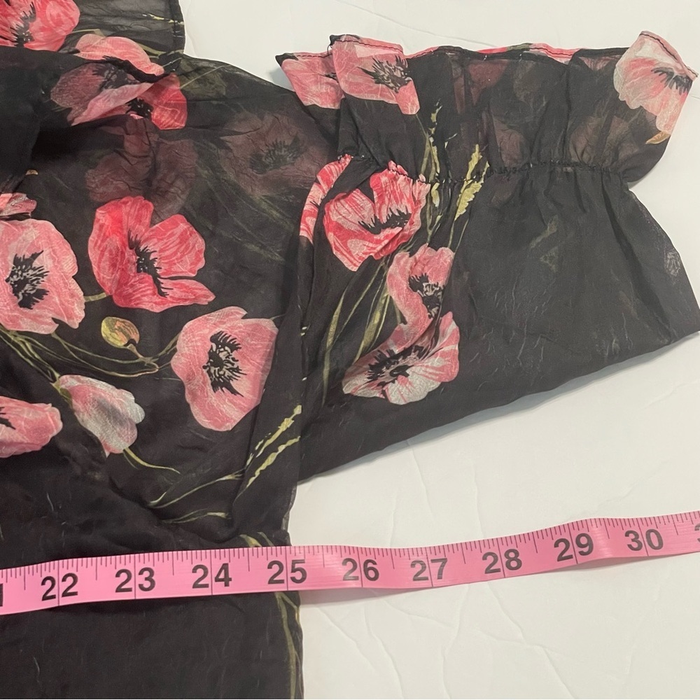 Kate & Mallory top XL ruffle neckline sheer floral over lined bodice adj sleeves - Picture 11 of 12